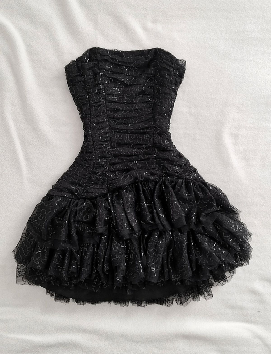 Fashion Strapless Black Tulle Sequin A Line Short Graduation Homecoming Dress Mini Birthday Dress D2820