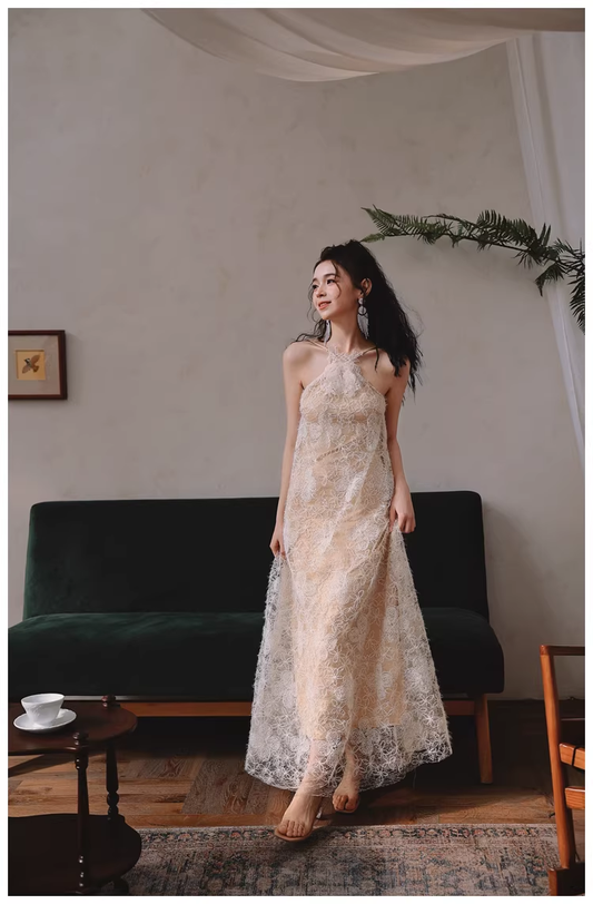 Elegant Sleeveless Lace Backless Long Birthday Party Dress Evening Gown D2439
