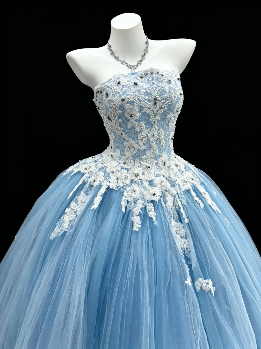 Pretty Strapless Tulle Appliques Birthday Quinceanera Dress Light Blue Sweet 16 Dress D5294