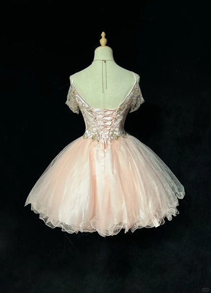 Sweet Off The Shoulder Pink Tulle Beaded A Line Short 6th Grade Homecoming Dress Birthday Outfits D3370