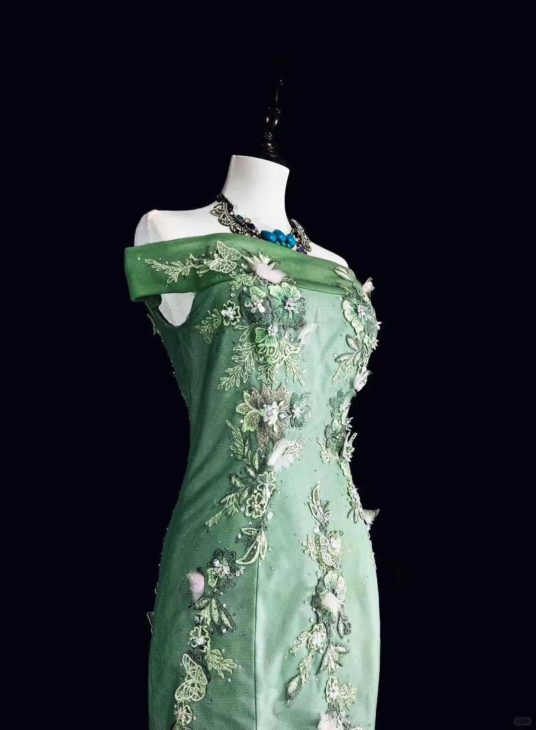 Charming Off The Shoulder Satin Tulle Appliqued Long Prom Dress Green Mermaid Evening Dress D5382