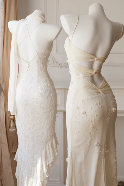 Elegant Sleeveless Chiffon Mermaid Backless Long Party Dress Evening Dress D2715