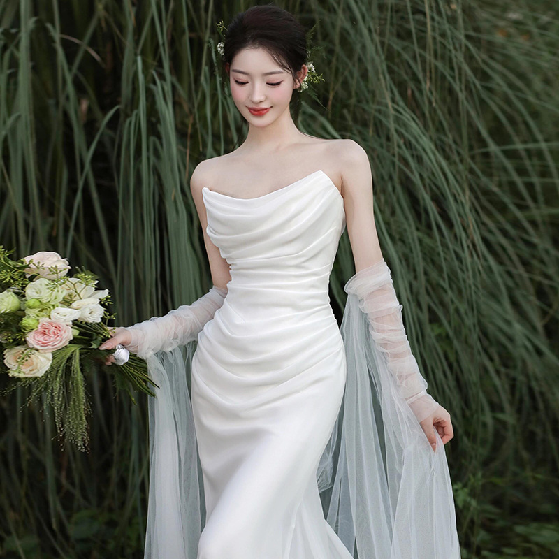 Elegant Mermaid Off The Shoulder White Wedding Dresses With Train Bridal Gowns SD1384