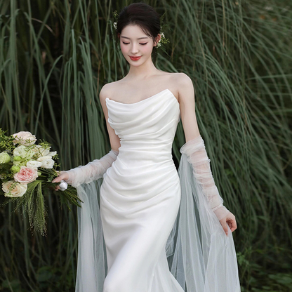 Elegant Mermaid Off The Shoulder White Wedding Dresses With Train Bridal Gowns SD1384
