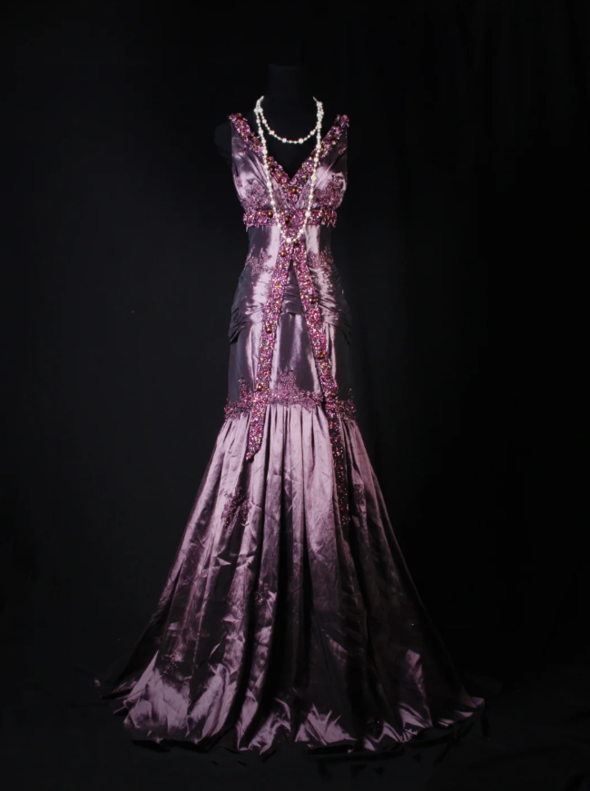 Vintage Purple V Neck Satin Beaded Mermaid Evening Dress Long Birthday Party Gown D2232