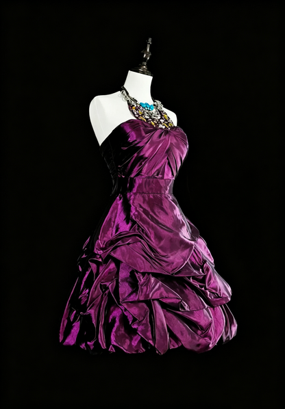 Sexy Halter Purple Satin Pleated Beaded A Line Short Homecoming Dress Birthday Outfits D4051