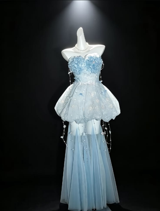 Pretty Sweetheart Neck Blue Tulle Appliques Short Homecoming Dress Mini Birthday Dress D2813
