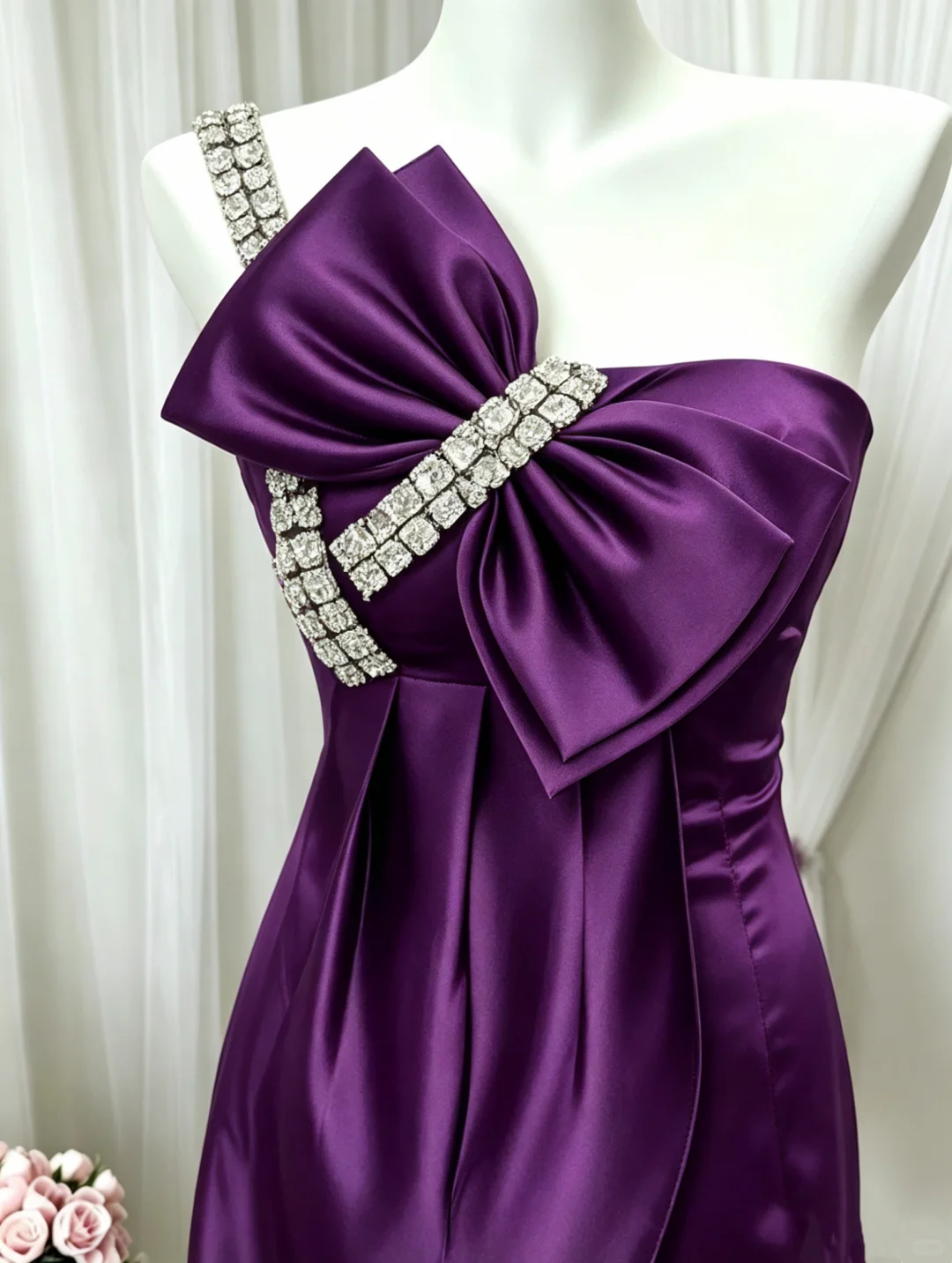 Fashion One Shoulder Satin Beaded Sheath Mini Birthday Dress,Purple Homecoming Dress D3059