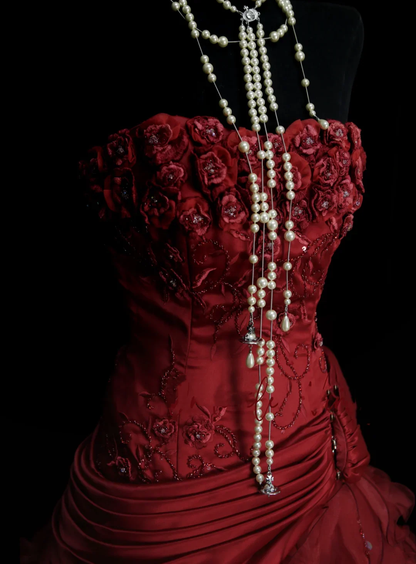 Ball Gown Strapless Burgundy Sleeveless With Applique Women's Dress Satin Long Quinceanera Dresses Sweet 16 Birthday Dresses D4262