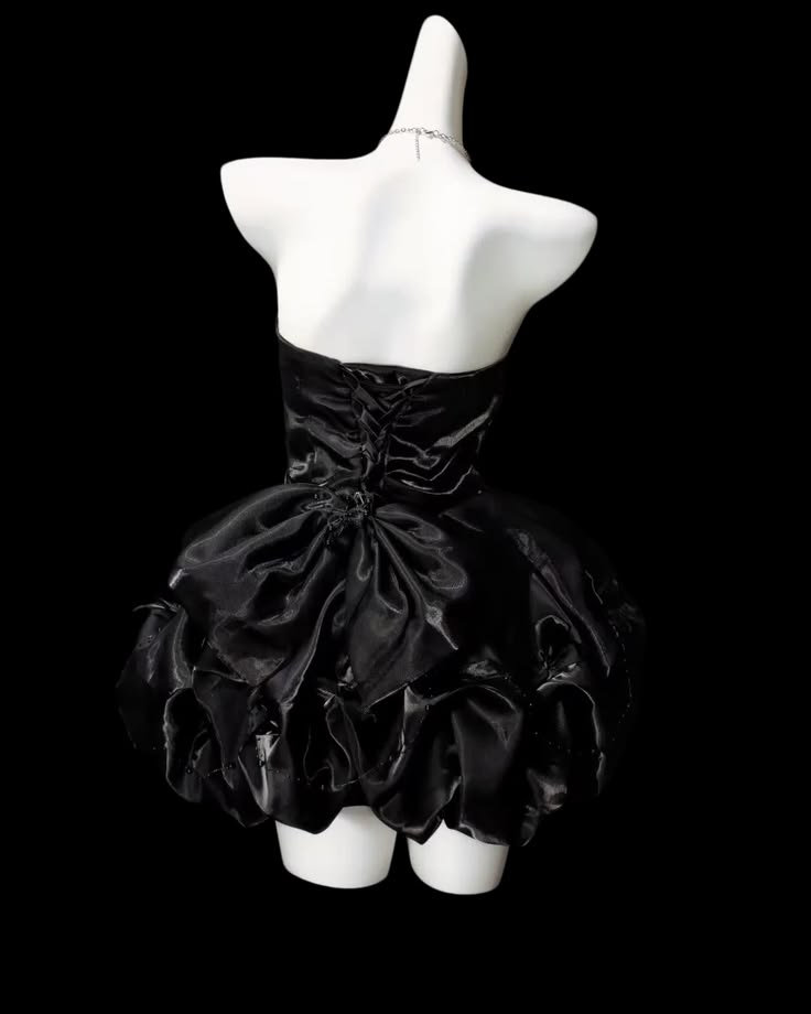 Classy Black Satin Tulle Pleated A Line Short 20th Birthday Outfits,Strapless Mini Homecoming Dress D4224