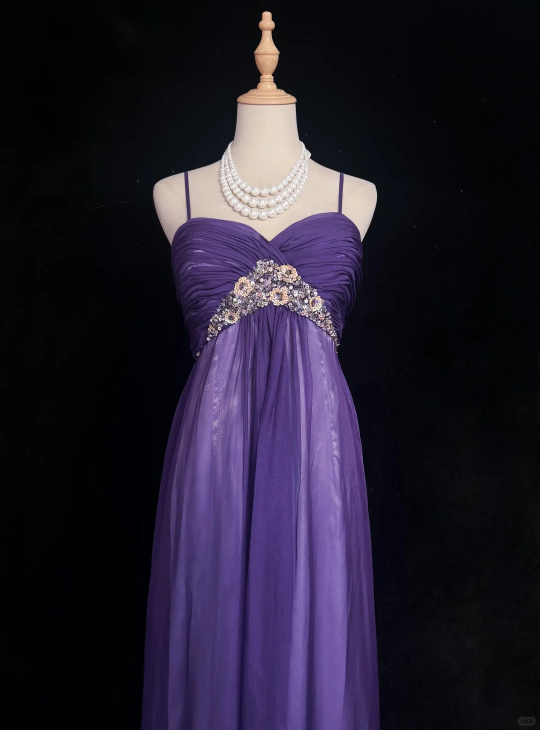 Elegant Spaghetti Straps Lavender Satin Chiffon Sequin Evening Dress Long Wedding Guest Dress D3118