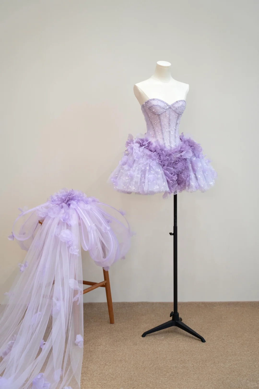 Charming Sweetheart Neck Tulle Beaded Short 16th Birthday Outfits,Purple Homecoming Dress With Bow D3062