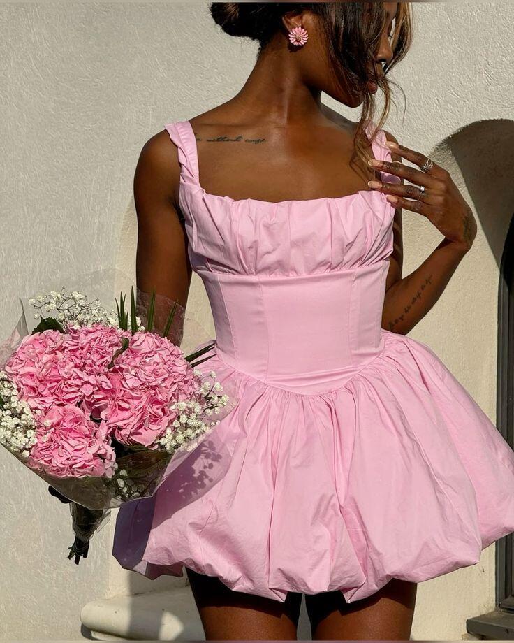 Pretty Spaghetti Straps Pink Satin Short Homecoming Dress Birthday Dress D4656