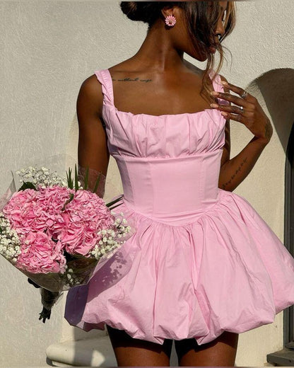 Pretty Spaghetti Straps Pink Satin Short Homecoming Dress Birthday Dress D4656