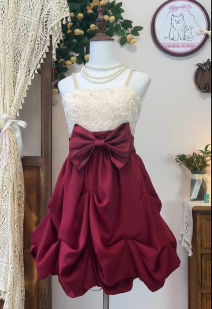 Unique Spaghetti Straps Rose Flowers Birthday Outfits Burgundy A Line Homecoming Dress S455