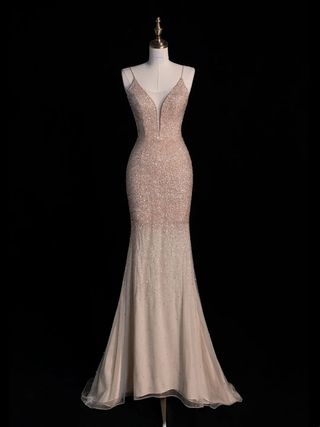 Glitter Spaghetti Strap Pink Tulle Sequin Mermaid Long Party Dresses Evening Dress With Cape D4856