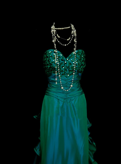 Chic Sweetheart Neck Green Satin Pleated With Sequined Bodice Mermaid Long Prom Dresses Party Dress D4511