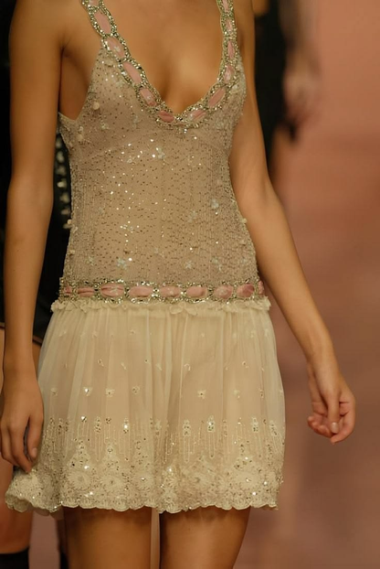 Elegant White V Neck Chiffon Sequin Beaded A Line Short Party Dress,Formal Graduation Homecoming Dress D3262