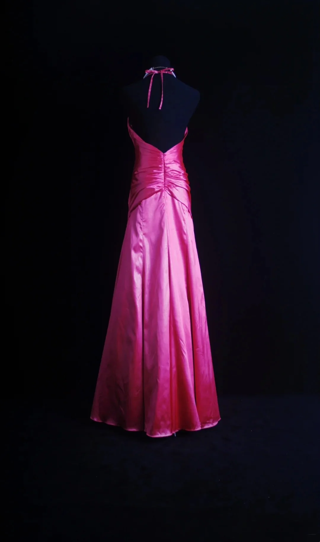 Pretty Hot Pink Halter SAtin Beaded Long Evening Dress Party Gown D4568