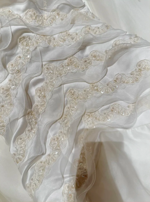 Classy Strapless White Satin Beaded Tulle Mermaid Long Evening Dress Formal Birthday Party Gowns D2047