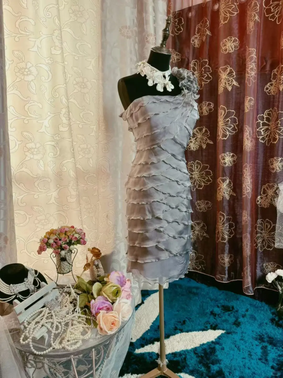 Vintage One Shoulder Gray Chiffon Sheath Cocktail Dress Formal Graduation Homecoming Dress D454