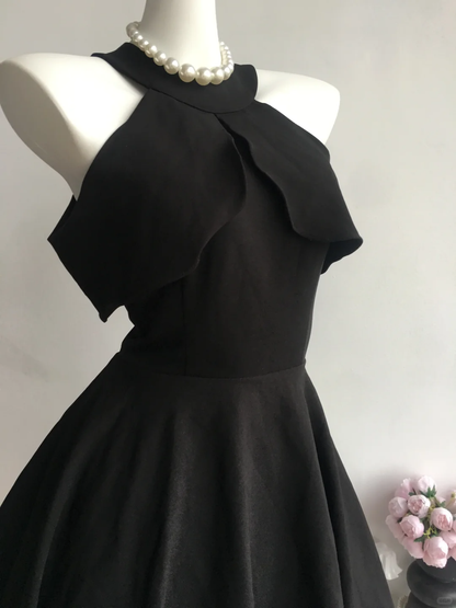 Simple Black Sleeveless Satin A Line Short Formal Graduation Homecoming Dress Cocktail Dress D270