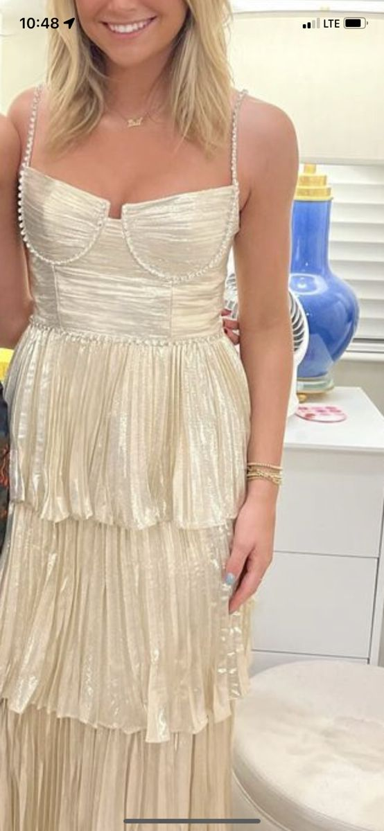 Fashion Spaghetti Straps Satin Pleated Beaded A Line Long Party Gown Champagne Gold Evening Dress D5037
