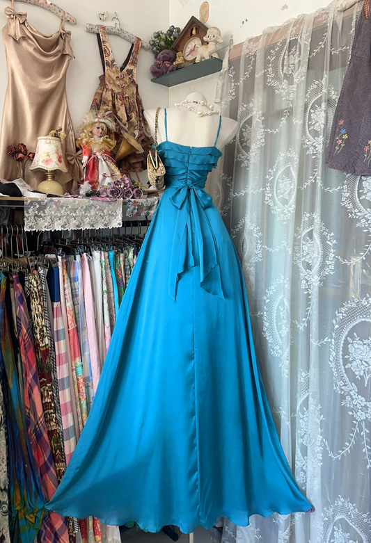 Fashion Blue Spaghetti Straps Blue Mermaid Evening Dress Long Wedding Guest Dress D3212