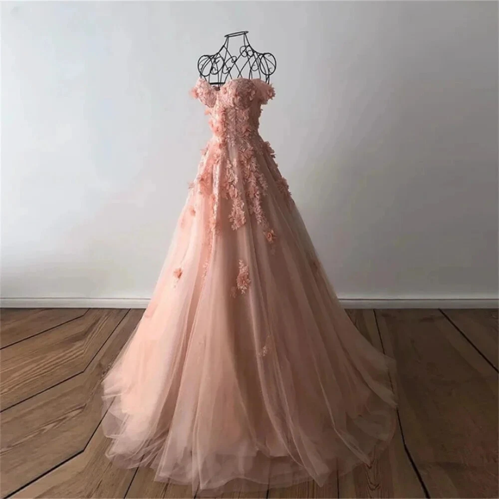Retro Lavender Off Shoulder Tulle Floral Party Dress Tulle Prom Dress Evening Dress SD1747