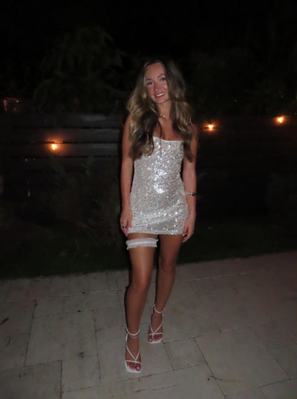 Glitter White Sequin Sheath Short 8th Grade Homecoming Dress,Spaghetti Straps Short Prom Dress D3855