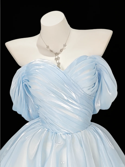 Classy Sky Blue Organza Pleated A Line Short Homecoming Dress 16th Birthday Outfits D2347