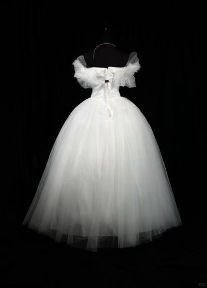 Fairy Ball Gown Off The Sholder 3D Flowers White Tulle Beaded Long Evening Dress Birthday Dress D2507
