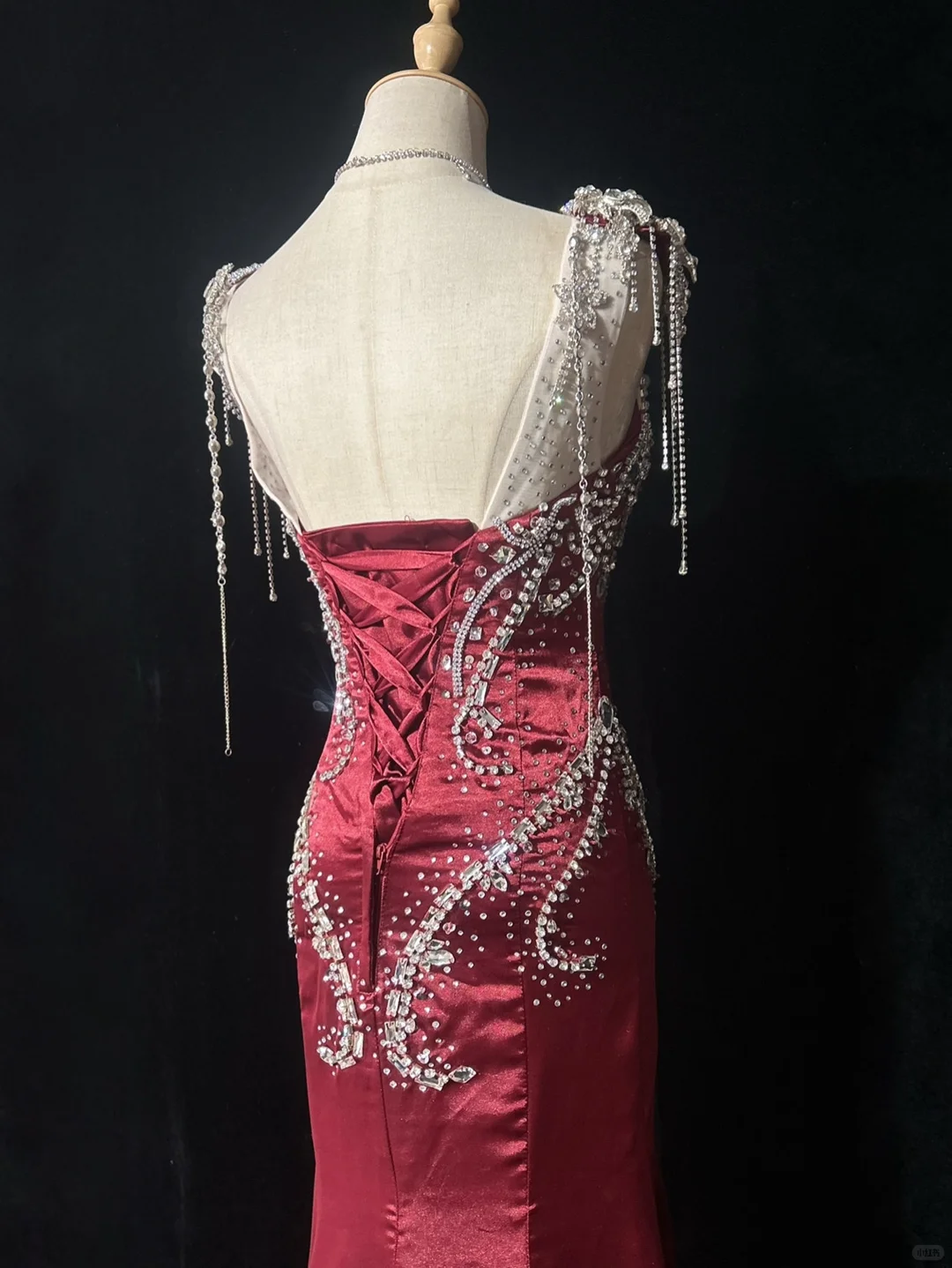 Gorgeous Burgundy Satin Beaded Mermaid Long Party Dress Evening Gown D3117
