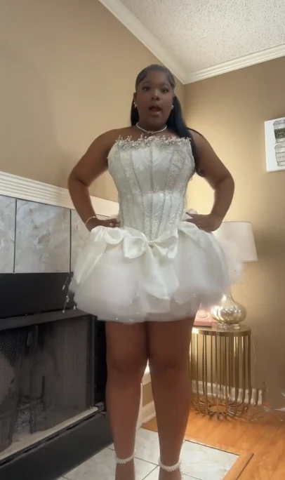 White Strapless A-Line Tulle Birthday Outfits Short Party Dress Classy  Graduation Homecoming Dress S498