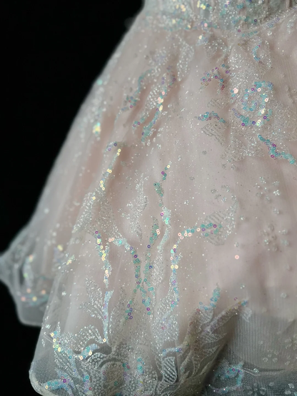 Glitter Pink Spaghetti Straps Tulle Sequin A Line Short Homecoming Dress Mini Party Dress D3252