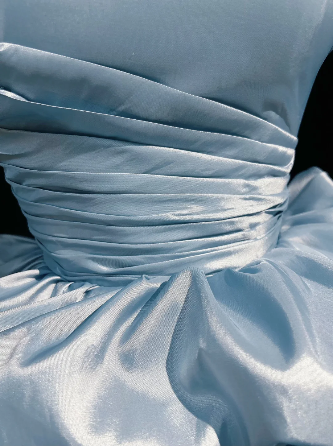 Elegant Blue Satin Pleated A Line Short Homecoming Dress,Strapless Mini Birthday Dress D3357