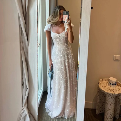 Pretty White Tulle A Line Long Party Dress Formal Prom Dresses D944