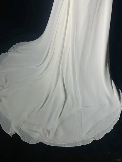 Classy White Strapless Chiffon Beaded Mermaid Long Party Dress Birthday Evening Gown D3121