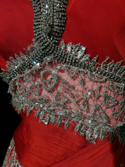 Gorgeous Halter Chiffon Lace Beaded Mermaid Prom Dress,Red Long Party Dress D2837
