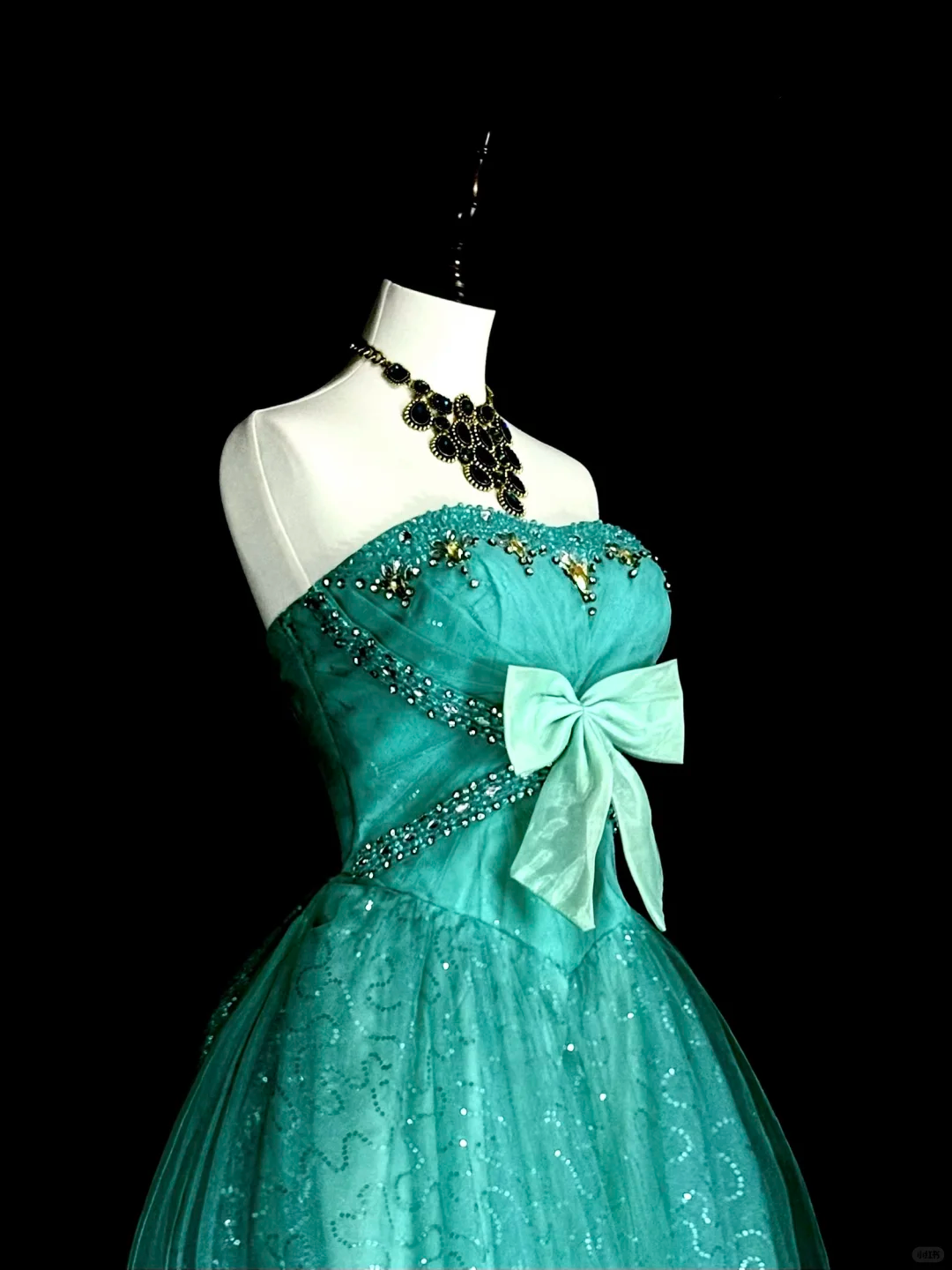 Vintage Sweetheart Neck Green Tulle Sequin Beaded Long Party Dress Evening Dress D5372