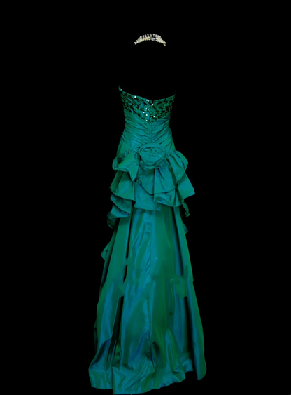 Chic Sweetheart Neck Green Satin Pleated With Sequined Bodice Mermaid Long Prom Dresses Party Dress D4511