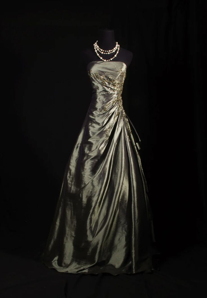 Fashion Army Green Strapless Satin Beaded Long Prom Dress Evening Dress D1973