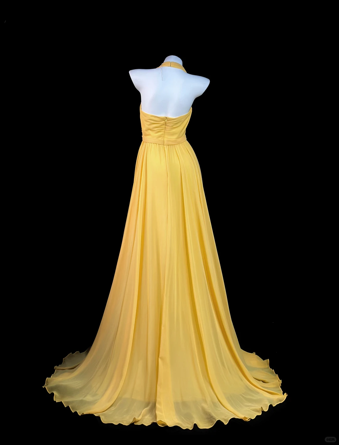 Cute Yellow Halter Chiffon Beaded  A Line Long Evening Dress Formal Evening Dress D2510