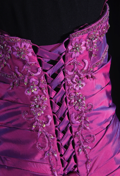 Glamorous Strapless Satin Ball Gown Purple Embroidery Beaded Long Birthday Party Dress Prom Gowns D2235