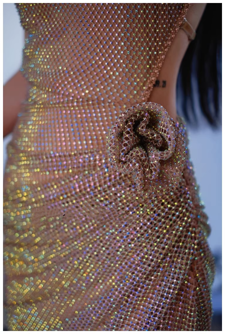 Sexy Spaghetti Straps V Neck Sequin Pleated Slit Long Party Dress Evening Gown D2401