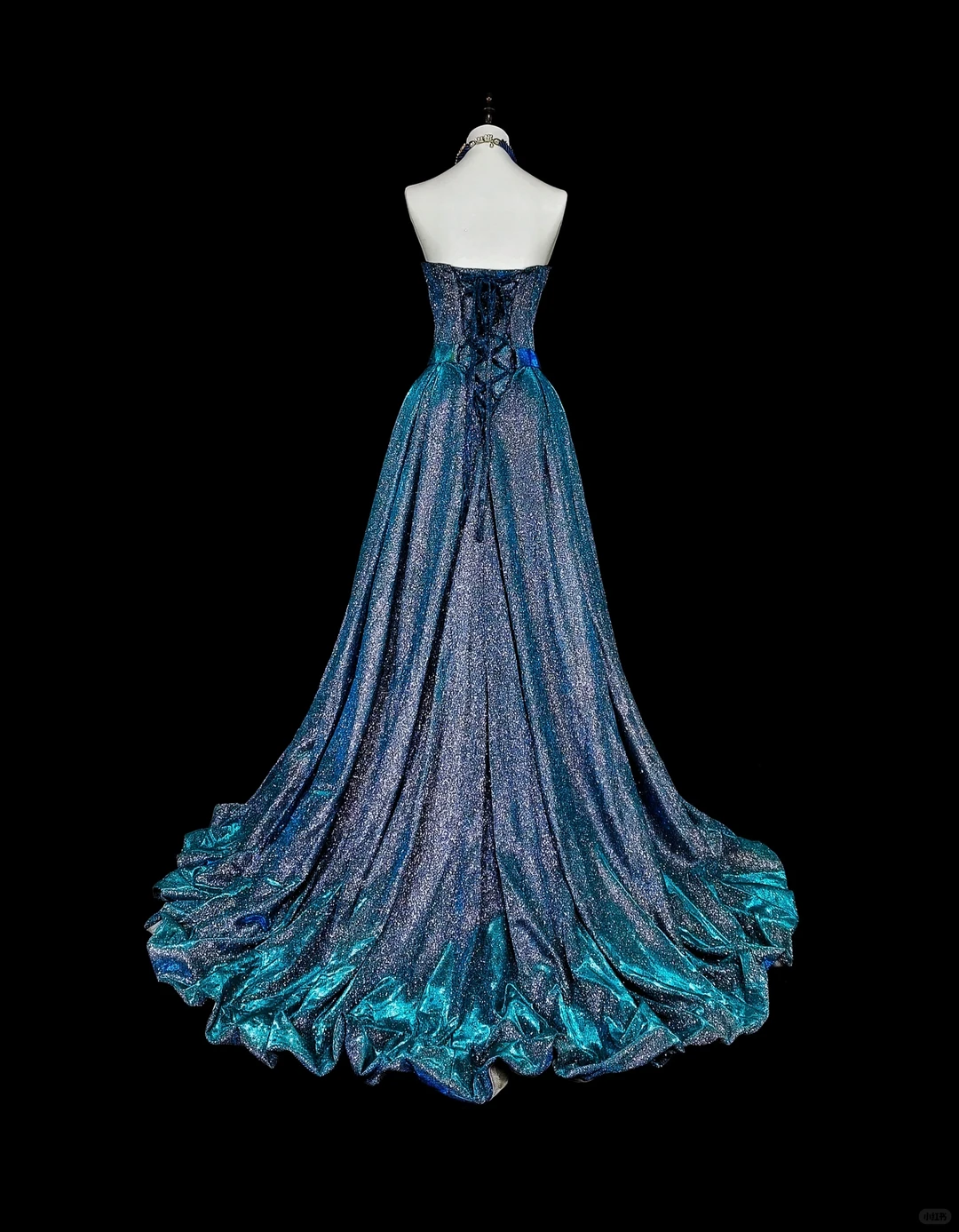 Classy Strapless Satin Sequin Blue Long Evening Dress Prom Dress D5390