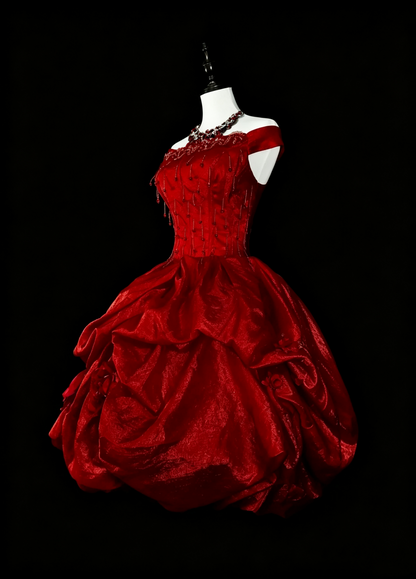 Classy Off The Shoulder Tulle Beaded A Line Short 15th Birthday Outfits,Red Short Graduation Homecoming Dress D4062