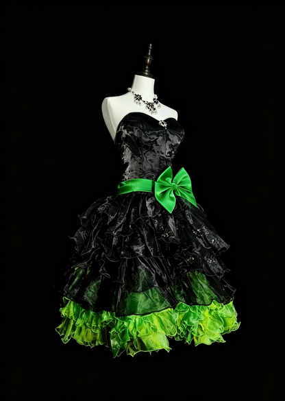 Fashion Strapless Black And Green Tulle Pleated Layered A Line Short Graduation Homecoming Dress,Mini Birthday Dress D4074