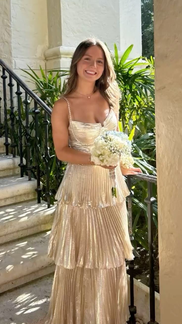 Fashion Spaghetti Straps Satin Pleated Beaded A Line Long Party Gown Champagne Gold Evening Dress D5037