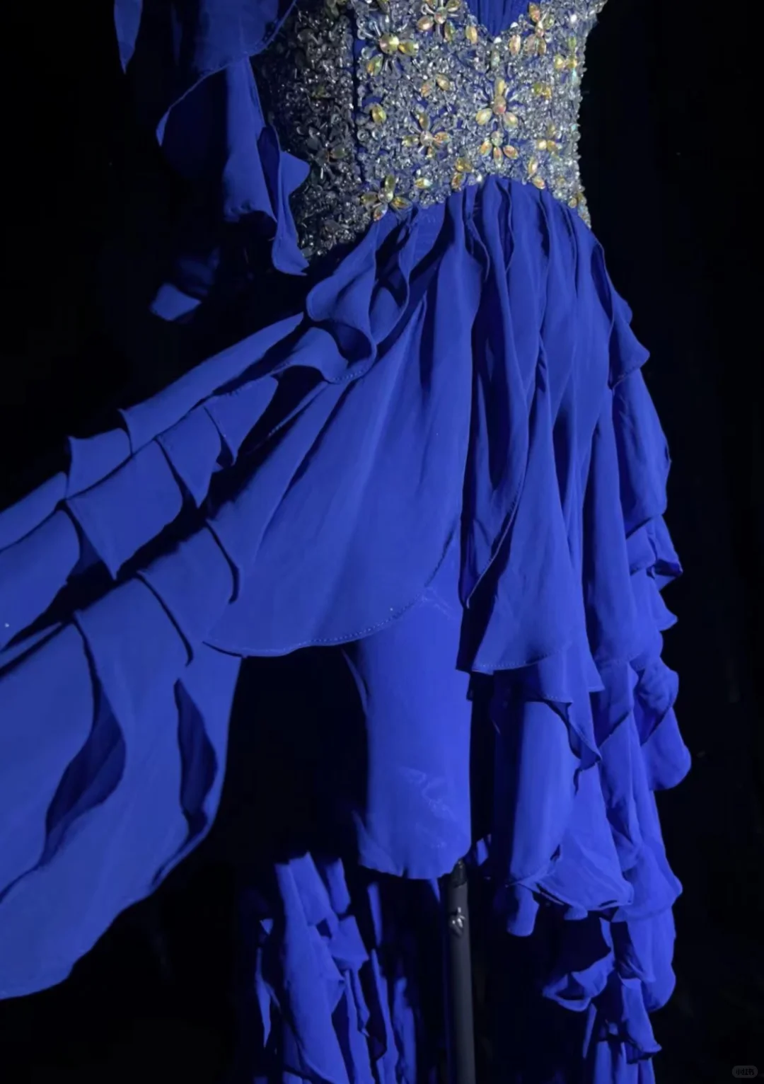 Charming One Shoulder Royal Blue Chiffon Ruffle Beaded Long Prom Dress Evening Gown D3125